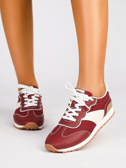 Women's Retro Color Block Lace-Up Running Sneakers
