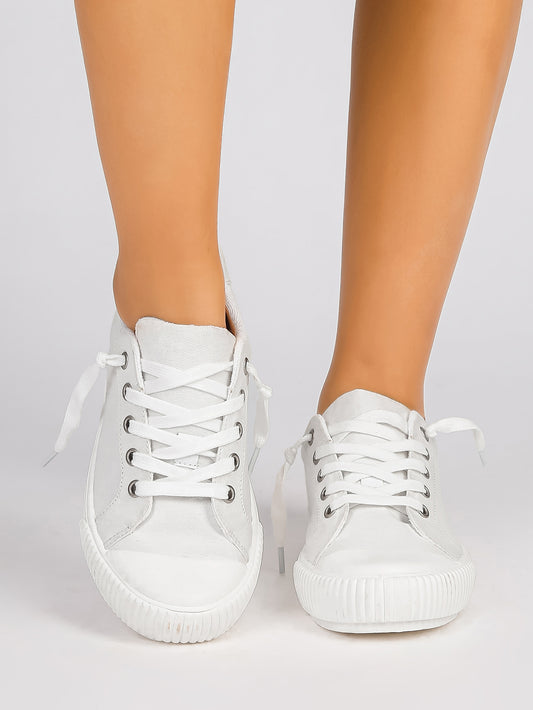 Women's White Lace-Up Canvas Sneakers