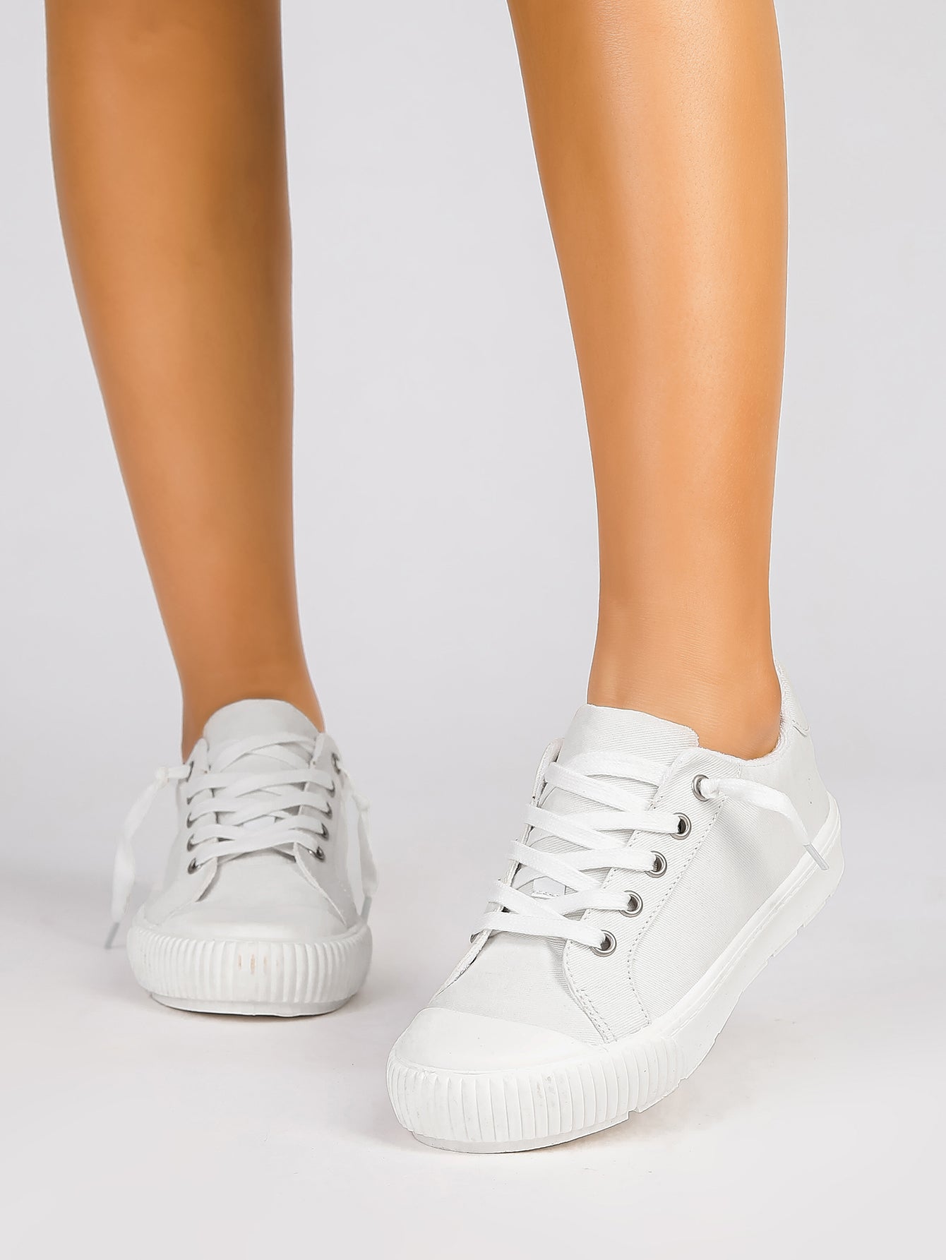 Women's White Lace-Up Canvas Sneakers