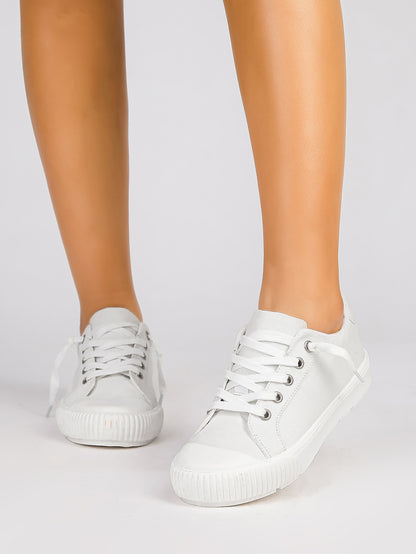 Women's White Lace-Up Canvas Sneakers