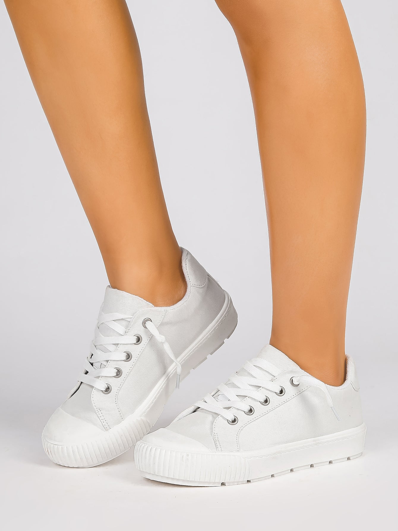 Women's White Lace-Up Canvas Sneakers