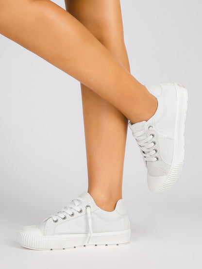 Women's White Lace-Up Canvas Sneakers
