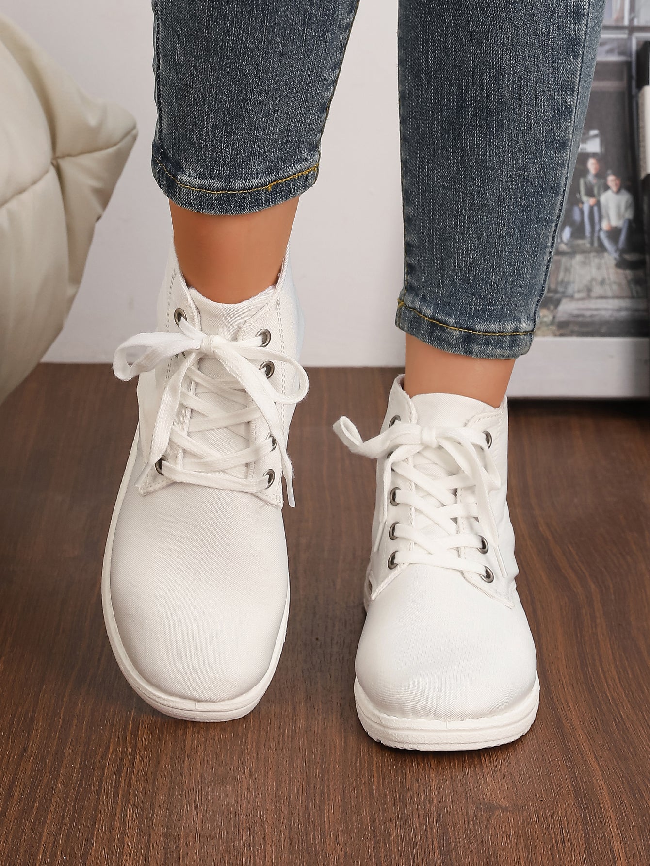 Women's White High-Top Lace-Up Canvas Sneakers