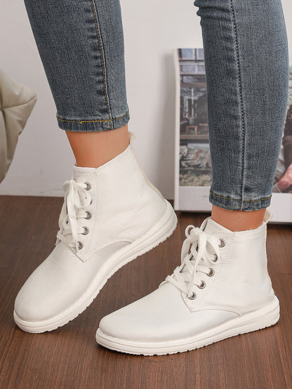 Women's White High-Top Lace-Up Canvas Sneakers