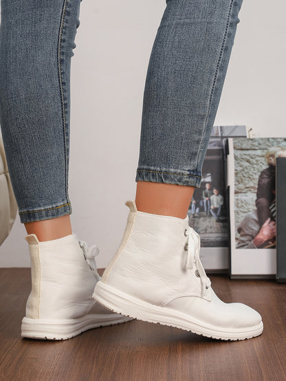 Women's White High-Top Lace-Up Canvas Sneakers