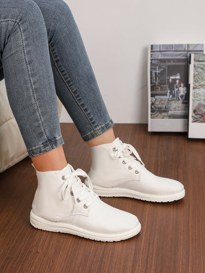 Women's White High-Top Lace-Up Canvas Sneakers