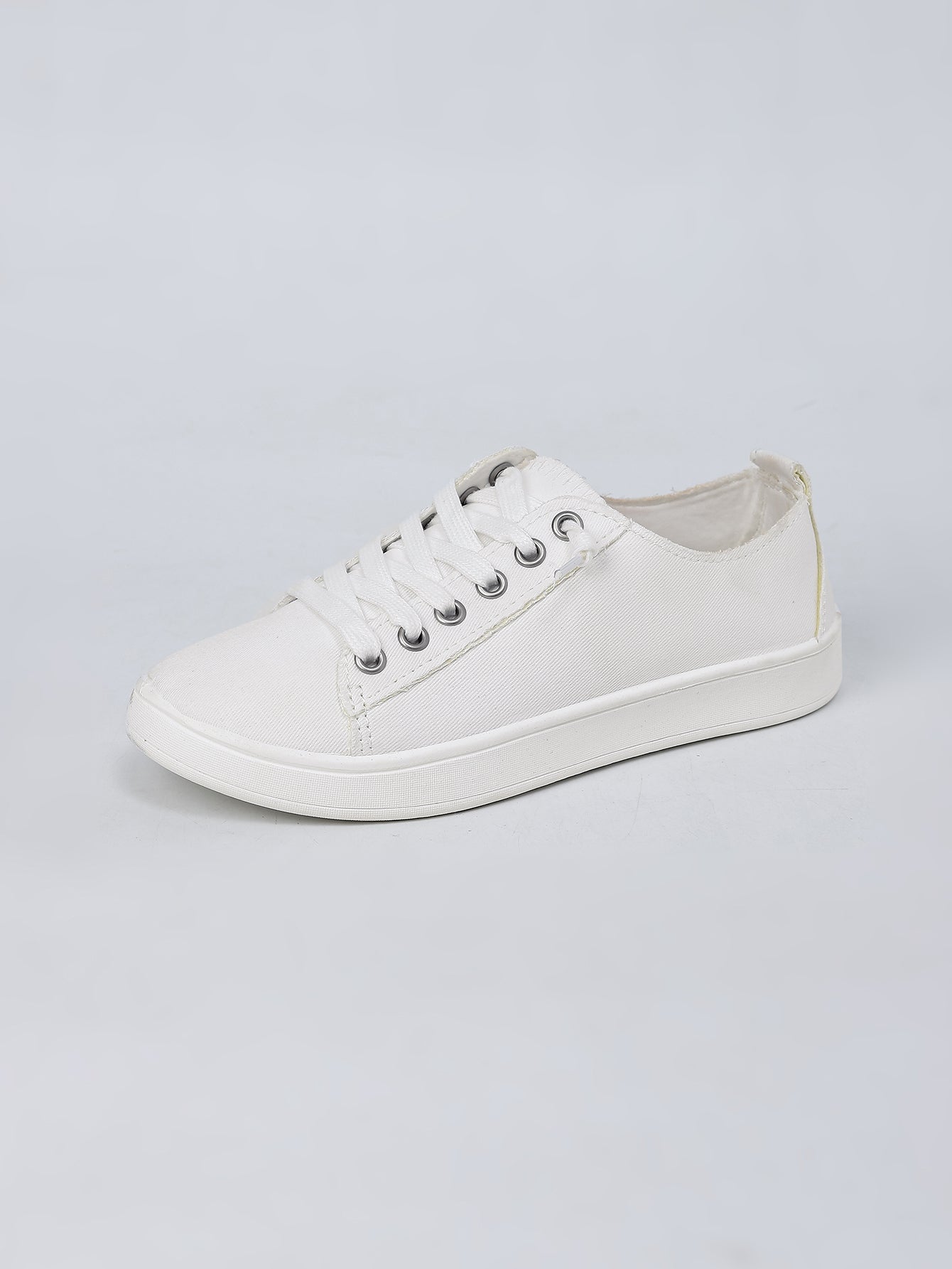 Women's White Canvas Lace-Up Casual Sneakers