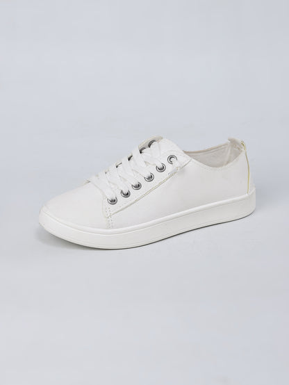 Women's White Canvas Lace-Up Casual Sneakers