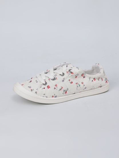 Women's Floral Print Low-Top Canvas Lace-Up Sneakers