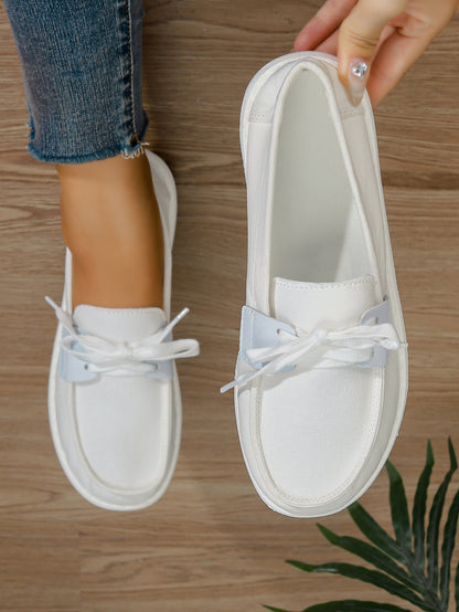 Women's White Canvas Bow-Tie Slip-On Loafer Flats