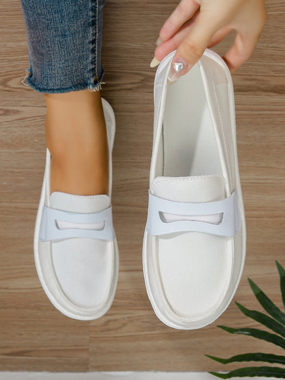 Women's White Canvas Penny Loafer Flats