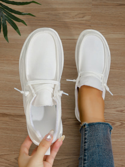 Women's White Canvas Bow-Tie Slip-On Loafer Flats