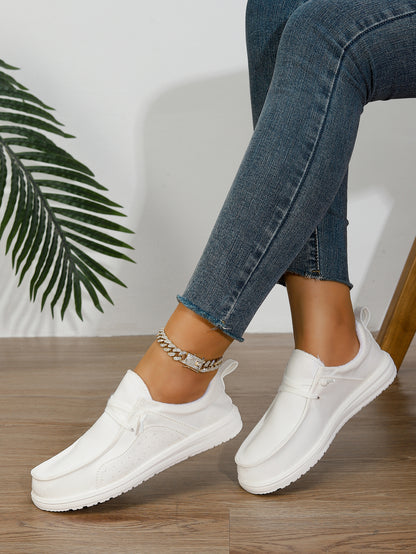 Women's White Slip-On Elastic Low-Top Sneakers