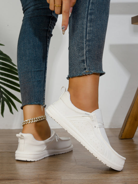 Women's White Slip-On Elastic Low-Top Sneakers