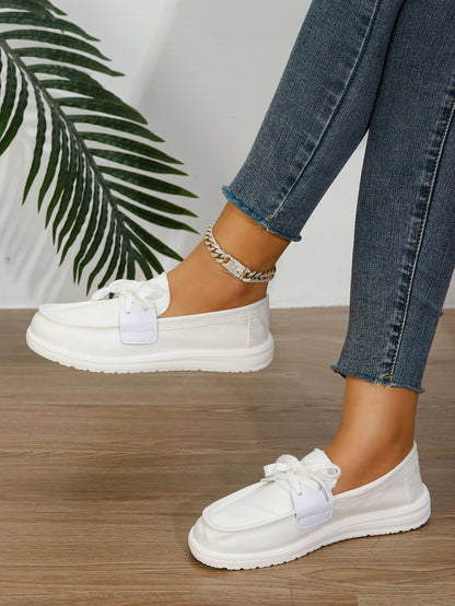 Women's White Canvas Bow-Tie Slip-On Loafer Flats
