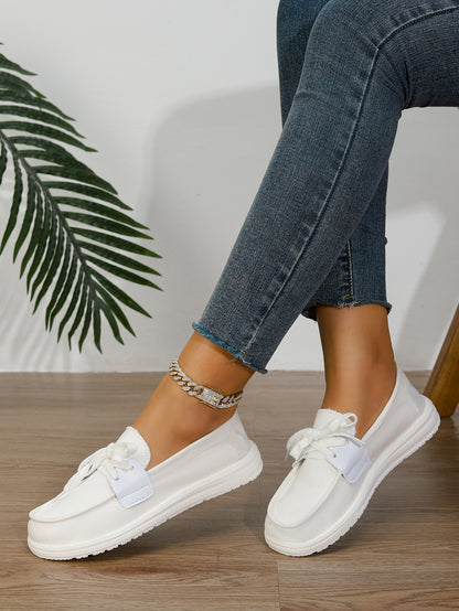 Women's White Canvas Bow-Tie Slip-On Loafer Flats