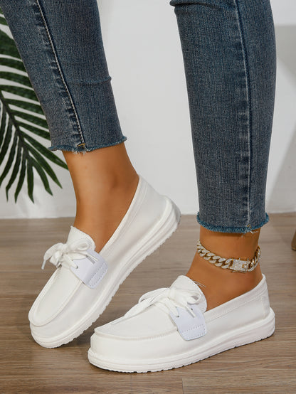 Women's White Canvas Bow-Tie Slip-On Loafer Flats