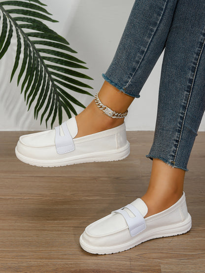 Women's White Canvas Penny Loafer Flats