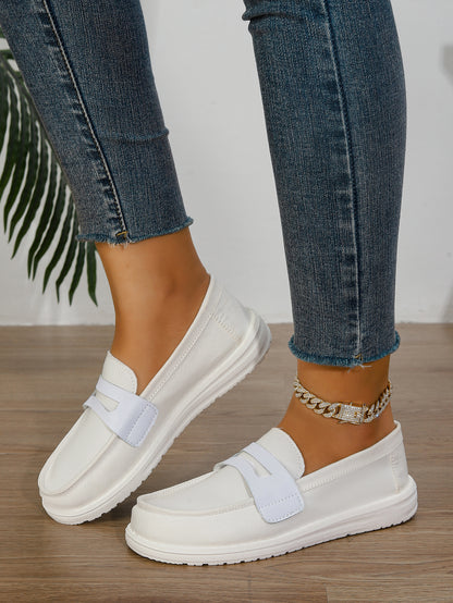 Women's White Canvas Penny Loafer Flats
