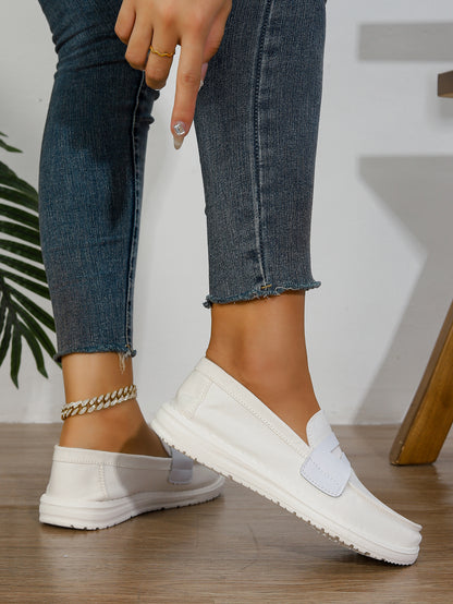 Women's White Canvas Penny Loafer Flats
