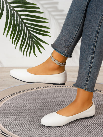 Women's White Slip-On Round Toe Ballet Flats
