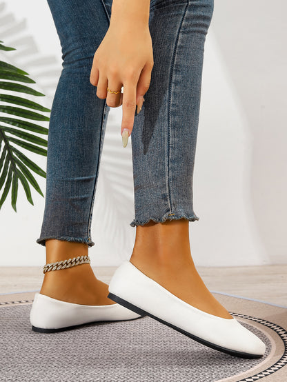 Women's White Slip-On Round Toe Ballet Flats