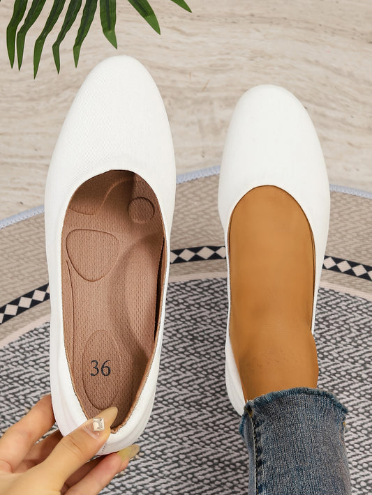 Women's White Slip-On Round Toe Ballet Flats