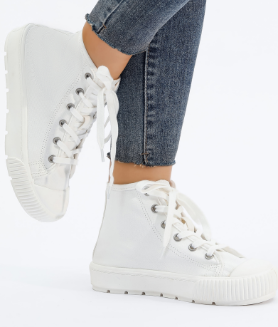 White High-Top Lace-Up Canvas Sneakers